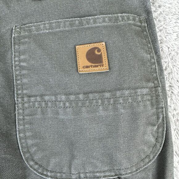 Carhartt Mens 42x30 Work Pants Green Utility Canvas B11-MOS Carpenter Rugged Fit - Picture 3 of 12